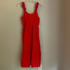 Jessica Simpson, size Medium red/orange eyelet, ruffle strap midi dress